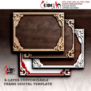 Plantilla de marco en capas Archivos digitales SVG DXF vectoriales para corte de madera, cartón, vinilo, GlowForge, Cricut, corte láser con cuchillo JH-72