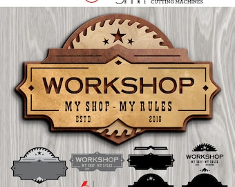 Workshop Door Sign Wall Decor Customizable Layered Template Digital SVG DXF Files Download Laser Cutting Glow Forge Plasma Cricut JB-1892