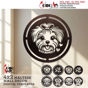 4x2 Maltesischer Hund Wand Dekor Digitale Vorlagen SVG DXF Dateien Sofortiger Download Laser Glow Schmiede cnc Fräser Cricut Metall Papier schneiden JH-636