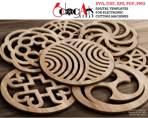 24 Round Wood Coaster Trivet Wall Decor Templates Vector | Etsy