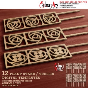 12 Art Deco Glasgow Rose Plant Trellis Stake Templates Vector Digital SVG DXF Files GlowForge Laser Cutting Cricut Maker Pobierz JH-389