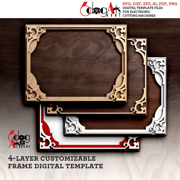 Layered Frame Template Vector Digital SVG DXF Files for Wood Cardboard Vinyl Cutting GlowForge Cricut Laser Knife Cutting JH-72