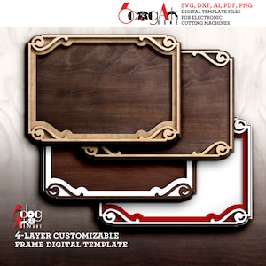 Plantilla de marco en capas Archivos SVG DXF digitales vectoriales Madera Cartón Vinilo GlowForge Cricut Glow Forge Corte láser JH-77