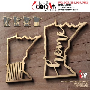 4 Minnesota State Umriss Hauswand Dekor Geschichtet Vorlagen Vektor Digitale SVG DXF Dateien GlowForge Laser Schneiden Cricut Download JH-138