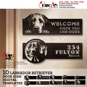 10 plantillas digitales de letreros de bienvenida para puerta con diseño de labrador retriever, archivos SVG y DXF, descarga instantánea, corte de metal por láser, plasma, Cricut JH-644
