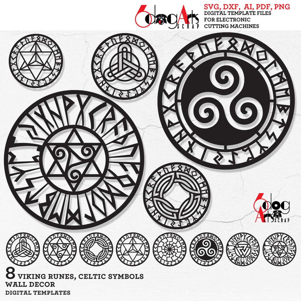 St Rune Svg 8 Viking Runes, Celtic Symbols Wall Decor Digital Templates SVG DXF ...