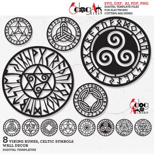 8 plantillas digitales de decoración de pared con símbolos celtas y runas vikingas, archivos SVG y DXF, corte por plasma y láser de metal, descarga instantánea JB-526