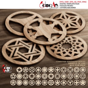 35 Star Coaster Grill Trivet Wall Decor Pendant Digital Templates SVG DXF Files Download cnc Laser Cutting GlowForge Cricut Maker JH-499