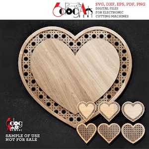 6 Padrões de tecelagem de vime Modelos em camadas de coração Arquivos SVG DXF digitais Corte a laser Glow Forge Cricut Maker Download instantâneo JH-254