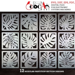 12 Monstera Modular Partition Screen Divider Templates Digital Svg Dxf Files Download Laser Cricut Glow Forge Plasma Cutting CNC JH-015