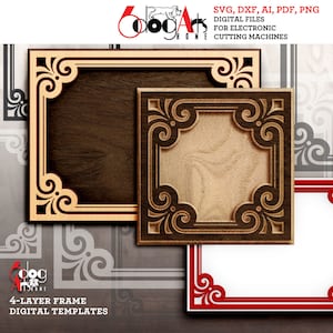 Plantillas de marcos en capas Archivos SVG DXF digitales vectoriales para corte de vinilo, cartón y madera GlowForge Cricut Corte láser JH-512