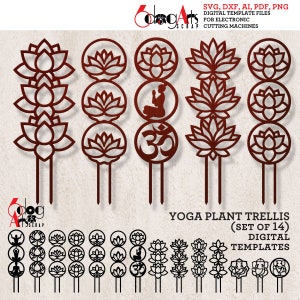 14 Yoga Garden Trellis Stake Digital Templates Vector SVG DXF Files GlowForge Wood Metal Laser Cutting Instant Download JH-581