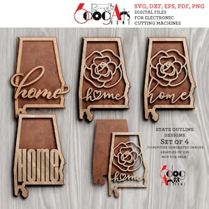 4 staat Alabama overzicht huis muur decor gelaagde sjablonen vector digitale SVG DXF-bestanden GlowForge lasersnijden Cricut downloaden JH-98