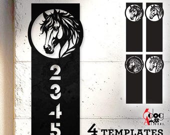 Pacote de arquivos digitais para download com modelo de placa de endereço com cavalo nos formatos SVG/DXF para corte a laser, CNC e plasma JH-848