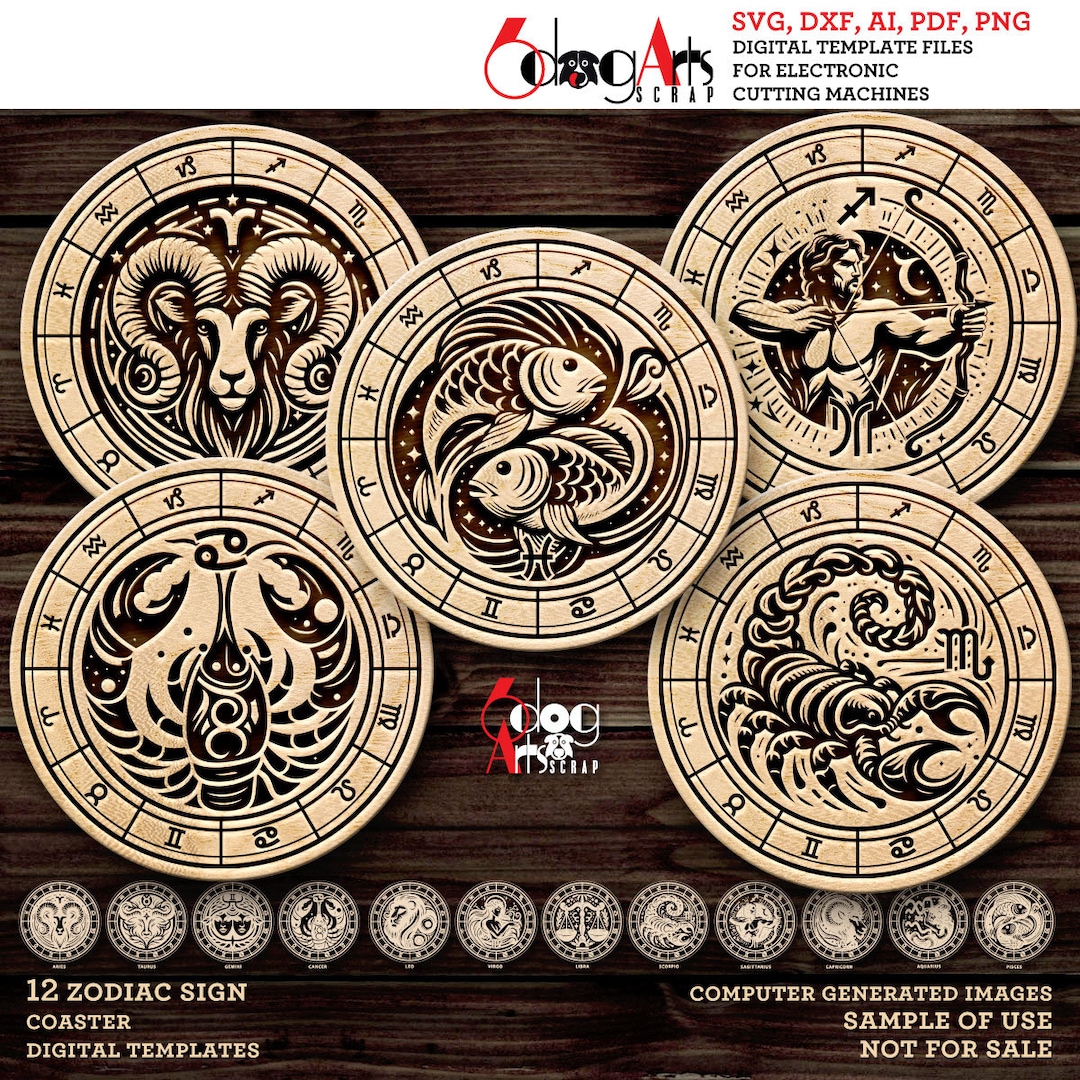 レコード　ZODIAC  シャンハイ・レストレーション・プロジェクト Zodiac Sign, Horoscope Coaster, Trivet SVG Bundle: 12 Designs for
