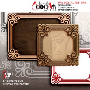 Plantillas de marcos en capas Archivos SVG DXF digitales vectoriales para corte de vinilo, cartón y madera GlowForge Cricut Laser Cutting JH-510