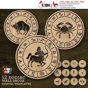 Sternzeichen Wand Dekor Digitale Vorlagen SVG DXF Dateien Sofort-Download Laser Glow Forge Cnc Fräser Cricut Metall Holz schneiden JH-617