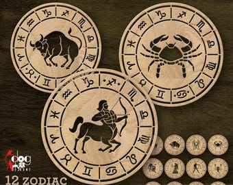 Sternzeichen Wand Dekor Digitale Vorlagen SVG DXF Dateien Sofort-Download Laser Glow Forge Cnc Fräser Cricut Metall Holz schneiden JH-617
