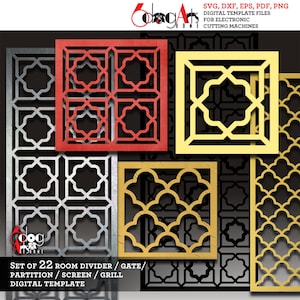 22 Marokkaanse patroon Grill sjablonen digitale Svg Dxf-bestanden kamer scherm Divider partitie Laser Cricut Glow Forge plasmasnijden CNC JB-1238