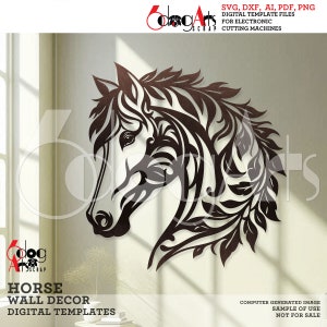 Modelli digitali per decorazioni da parete a forma di cavallo File SVG DXF Download immediato Laser Glow Forge CNC Router Cricut Metal Paper Cutting JH-598