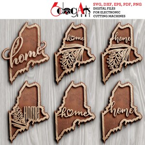 6 plantillas de decoración de pared para el hogar con esquemas estatales principales en capas Archivos SVG DXF digitales vectoriales Descarga de Cricut de corte láser GlowForge JH-124