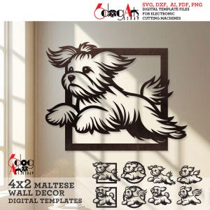 4x2 マルチーズ犬の壁飾り デジタルテンプレート SVG DXF ファイル 即時ダウンロード レーザーグローフォージ CNC ルーター クリカット 金属紙切断 JH-635