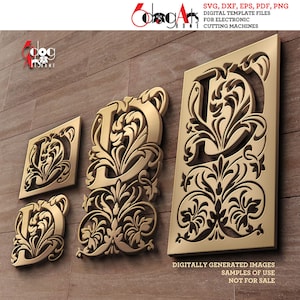 6 Plantillas de letra D de monograma Archivos vectoriales digitales Svg Dxf Descarga instantánea Decoración de pared Láser Metal Corte de madera CNC Cortador de plasma JH-021