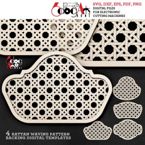 4 Rattan Weaving Pattern Layered Backing Templates Digital SVG DXF Files Laser Cutting Engraving Glow Forge Instant Download JH-255