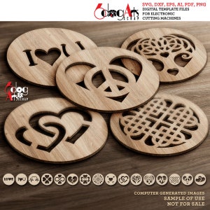 16x Coração Dia dos Namorados Brincos Coaster Decoração de Parede Modelo Vetor Digital SVG DXF Arquivos Download Corte a Laser GlowForge Cricut Maker JH-465
