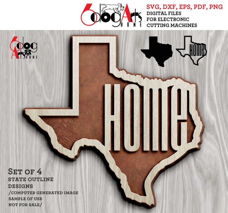 4 Texas State Outline Home Wall Decor Layered Templates Vector Digital SVG DXF Files GlowForge Laser Cutting Cricut Download JH-049 image 4