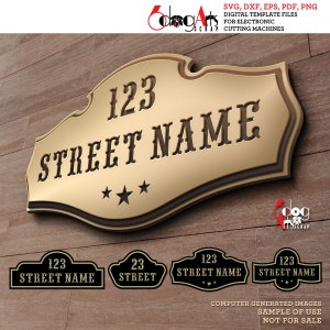 4 DIY Adresse Türschild Digitale VorlagenSvg Dxf Vektor-Dateien GlowForge Laser Metall Holz Schneiden CNC Plasmenschneiden Sofort-Download JH-237