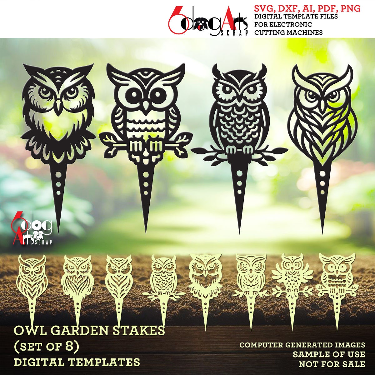 8 Owl Trellis Stake Garden Decor Digital Templates SVG DXF Files GlowForge Metal Laser Plasma Cuttin