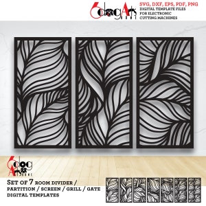 7 Leaves Wall Decor Room Divider Partition Privacy Screen Templates Digital Svg Dxf Files Laser Plasma Cutting CNC JB-343