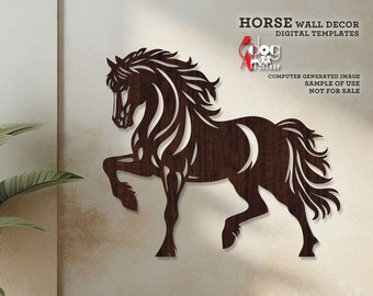 Modelo digital SVG/DXF para decoração de parede com tema de cavalos, para corte a laser, CNC e plasma, download instantâneo (JH-563)