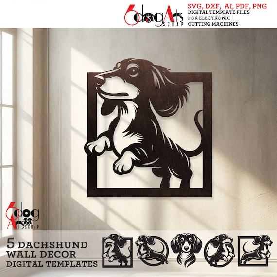Dachshund SVG Bundle | 5 Wiener Dog Silhouette Wall Decor Files for Laser GlowForge Cricut Cutting JH-539