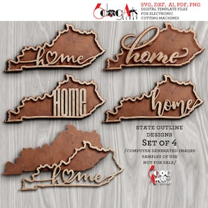4 Kentucky staat overzicht huis muur decor gelaagde sjablonen vector digitale SVG DXF-bestanden GlowForge lasersnijden Cricut downloaden JH-514