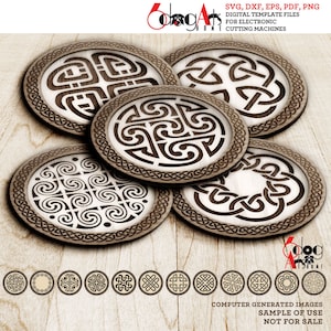 3-Layer Celtic Knot Coaster (Set of 12) Templates Vector Digital SVG DXF Files Instant Download Laser Cutting Engraving GlowForge JH-369