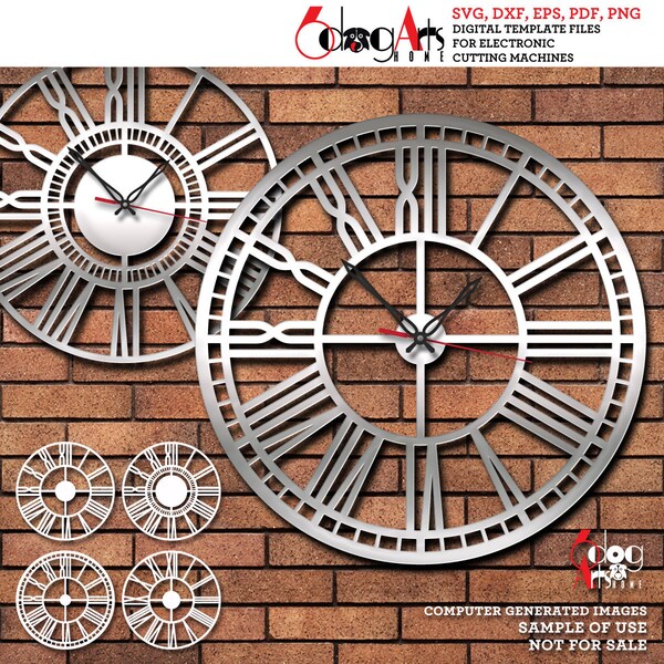 4 Wall Clock Templates Digital Vector Files Svg Dxf Instant Download Home Decor Laser Metal Wood Cutting CNC Plasma Cutter JB-1458