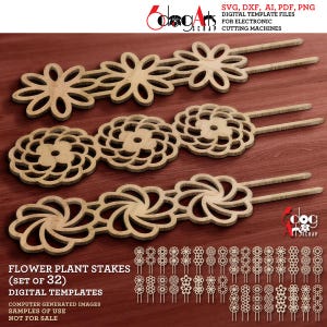 32 Flower Garden Trellis Stake Digital Templates Vector SVG DXF Files GlowForge Wood Metal Laser Cutting Instant Download JH-592