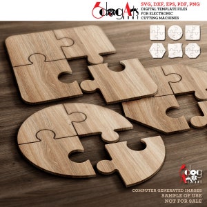 6 puzzel Coaster onderzetter muur decor sjablonen Vector digitale SVG DXF-bestanden Instant Download GlowForge lasersnijden plasma cnc Cricut JH-143