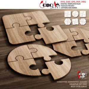 6 Puzzle Coaster Trivet Wall Decor Templates Vector Digital SVG DXF Files Instant Download GlowForge Laser Cutting Plasma cnc Cricut JH-143