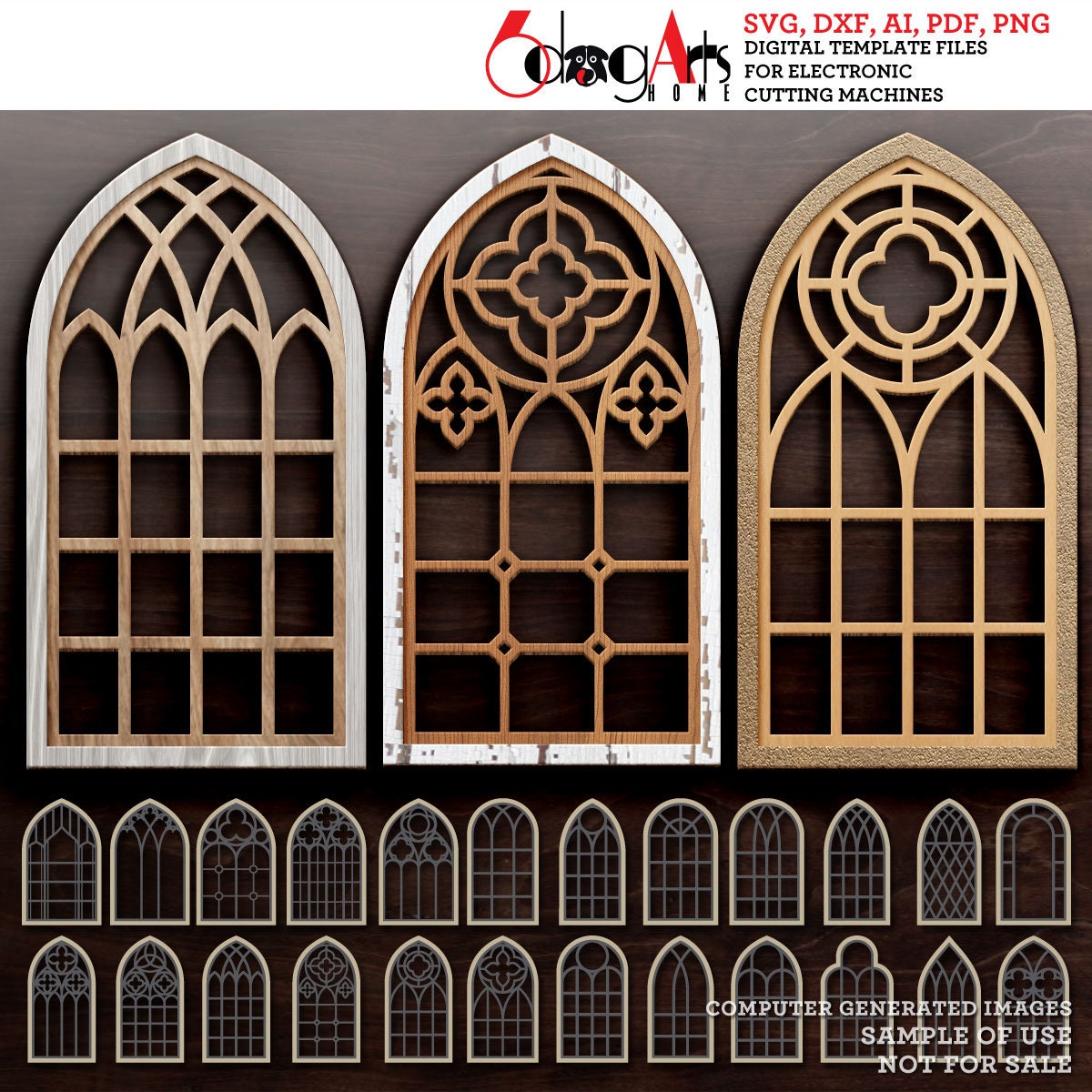 24x Elegant Church Window Papercut, Woodcut Patterns - Gothic Style ...