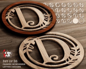 Monogram SVG/DXF Bundle: 26 Layered Templates for cnc Laser Cricut Cutting JH-044