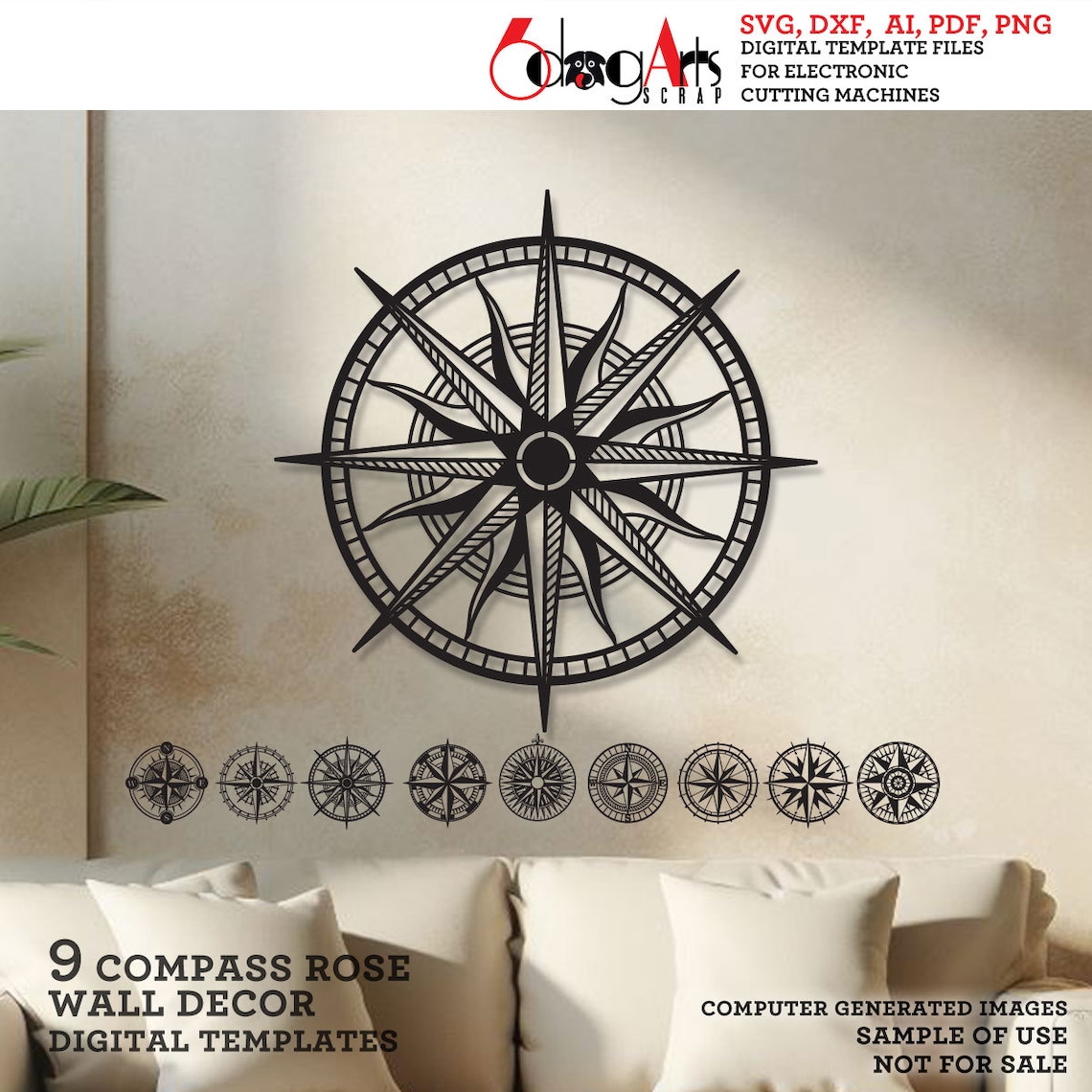 Compass Dxf File 9x Compass Rose Wall Decor SVG DXF Templates Digital Vector Files ...