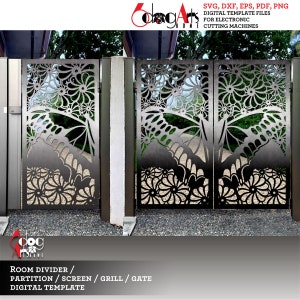 Modèles de cloison de séparation d'écran de porte de grill de papillon Fichiers numériques Svg Dxf Laser Cricut Glow Forge Découpe plasma CNC JB-1805