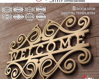 Welcome Sign SVG / DXF Bundle: 8 Laser Cutting Templates, JB-1206m