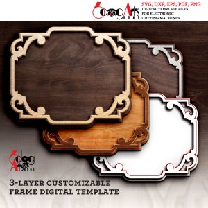 Plantilla de marco en capas Archivos digitales SVG DXF vectoriales para corte de madera, cartón, vinilo, GlowForge, Cricut, corte láser con cuchillo JH-73