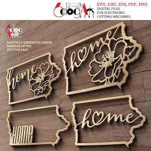 6 Iowa State Outline Home Wall Decor Layered Templates Vector Digital SVG DXF Files GlowForge Laser Cutting Cricut Download JH-125