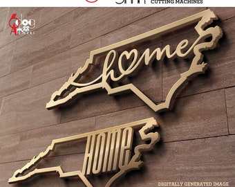 4 North Carolina State Outline Home Wall Decor Layered Templates Vector Digital SVG DXF Files GlowForge Laser Cutting Cricut Download JH-335