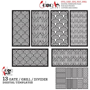 13 Gate Grill Partition Templates Digital Svg Dxf Files Room Screen Divider Stencil Laser Cricut Glow Forge Plasma Cutting CNC JB-1353